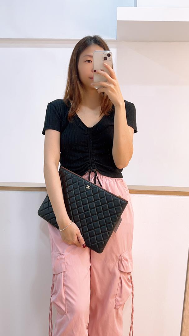 Chanel Black Lambskin Large O’case (GHW)