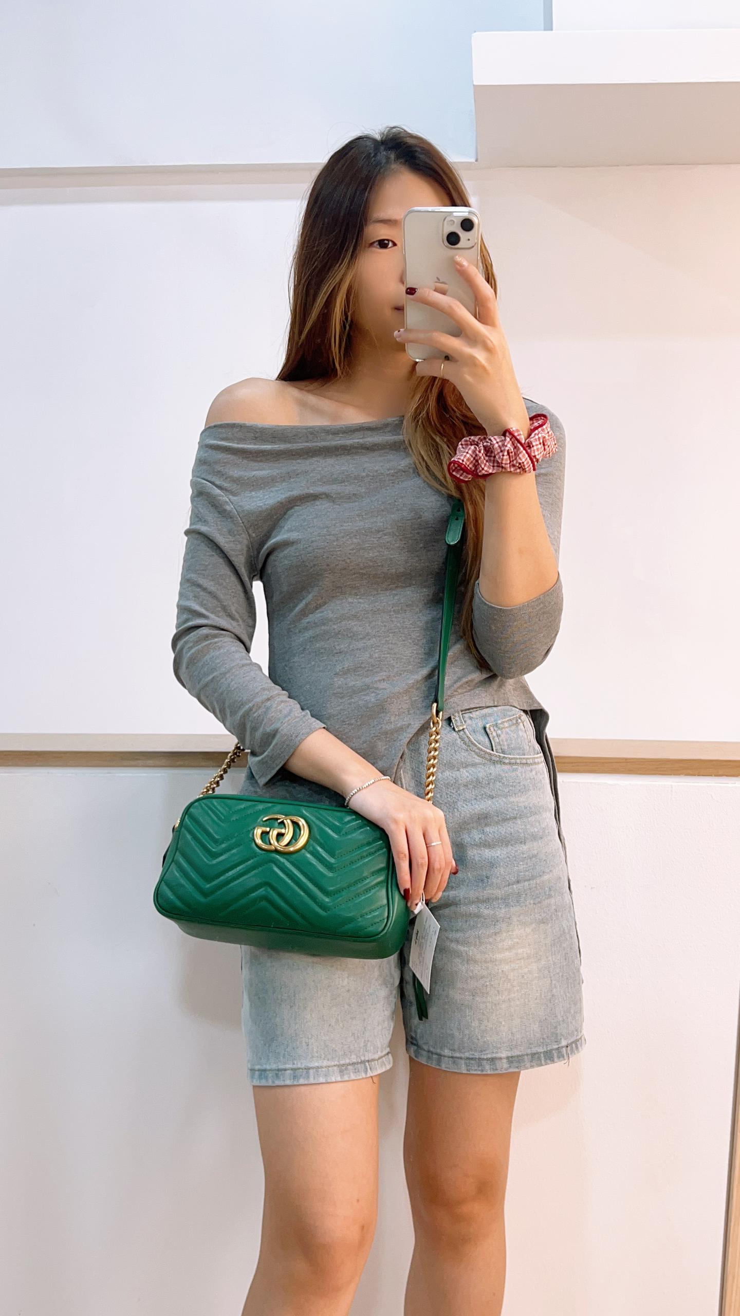 Gucci Green Calfskin Small Marmont Camera Bag (GHW)