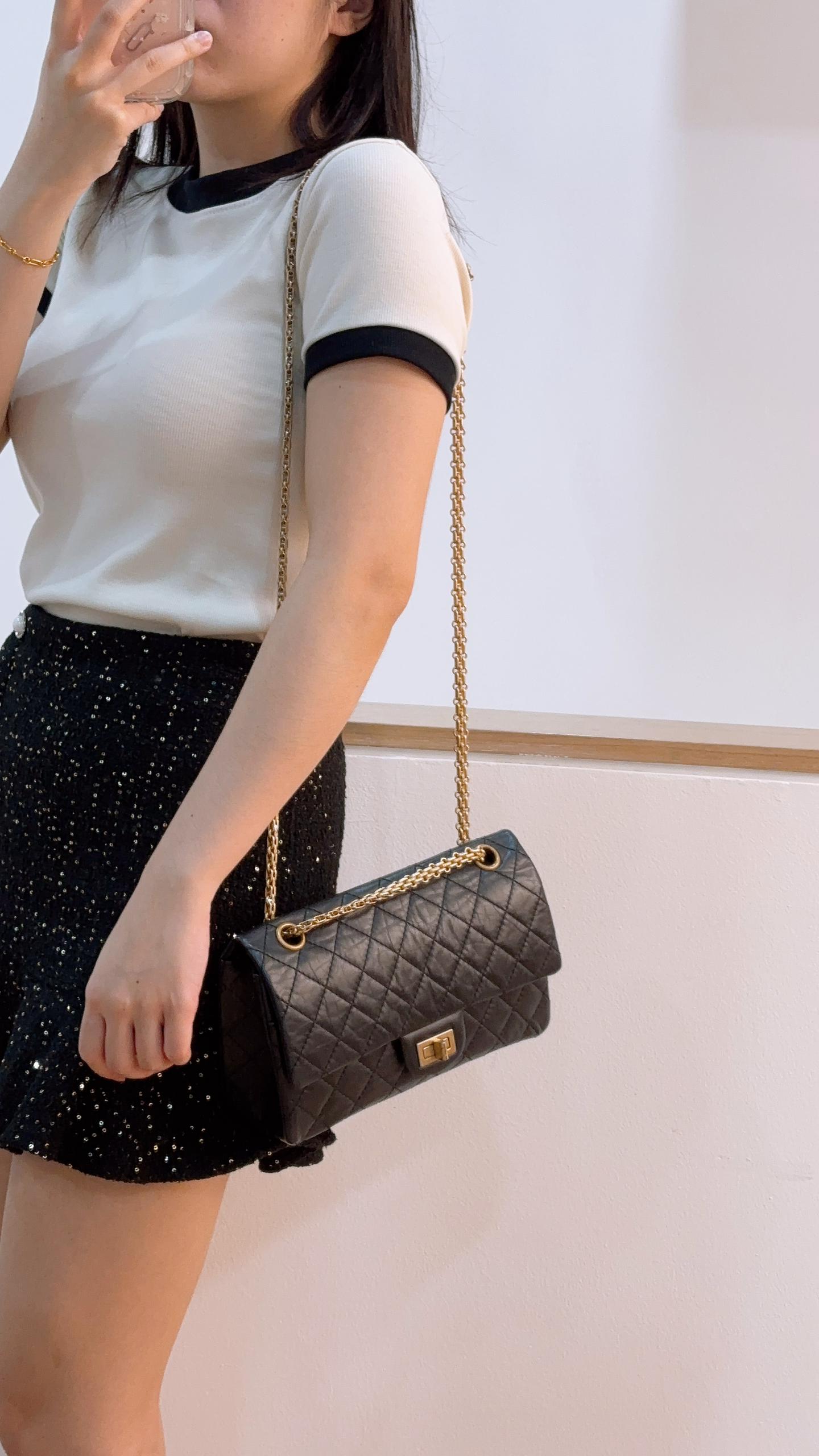 Chanel Black Aged Calfskin 2.55 Bag 225 (GHW)