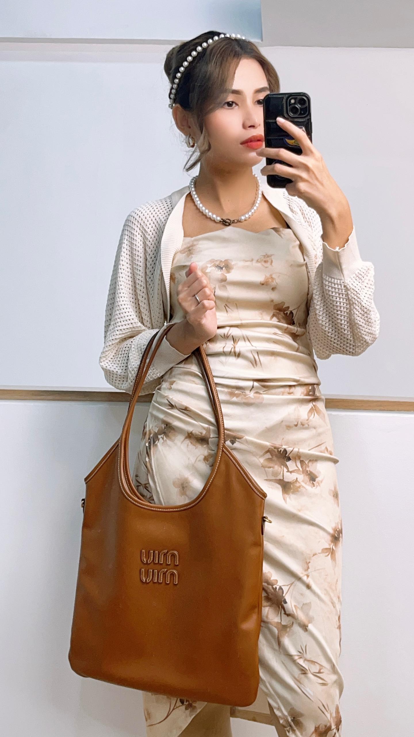 Miu Miu Brown Cognac Calfskin Medium Ivy Tote