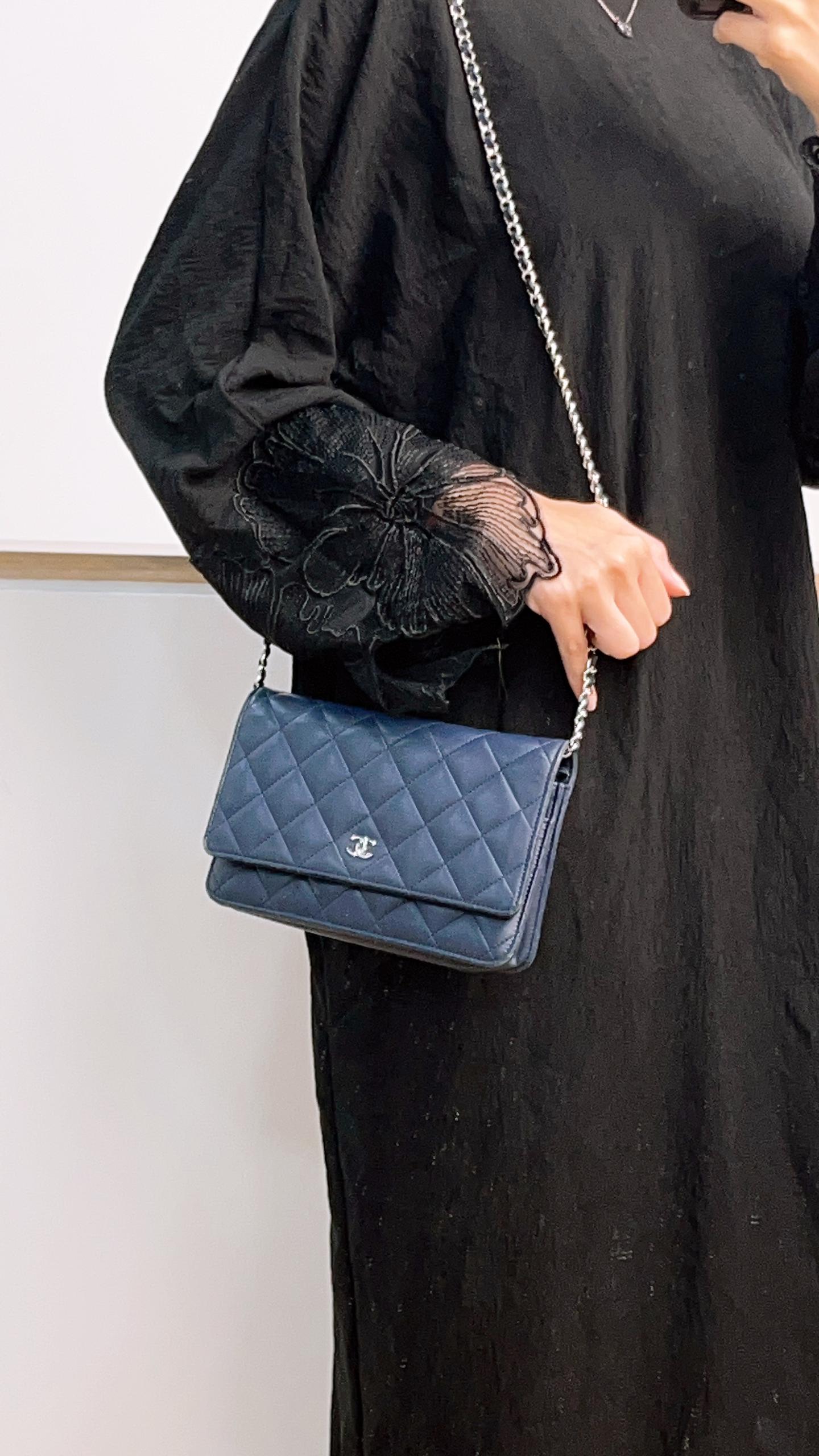 Chanel Navy Lambskin Classic WOC (SHW)