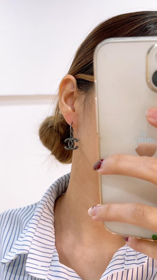 Chanel Ruthenium CC Drop Earrings