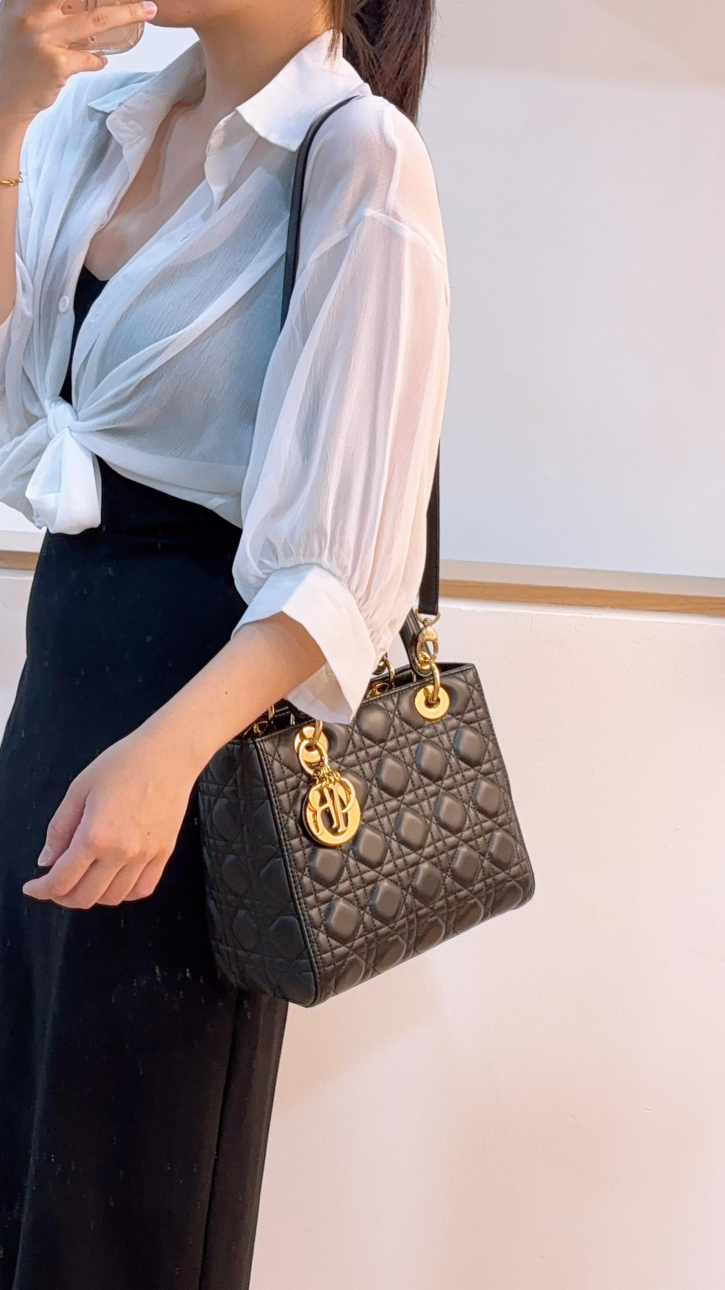 Dior Black Lambskin Medium Lady D (GHW)