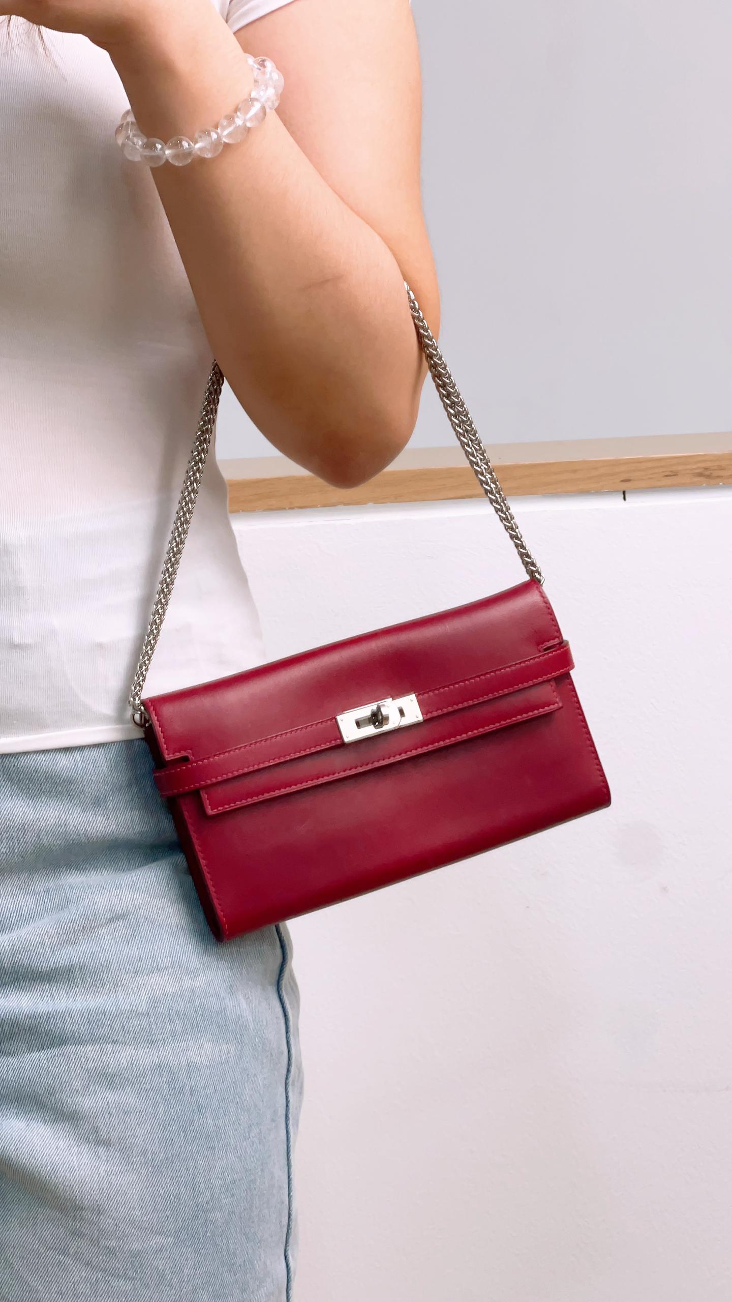 Hermes Maroon X Rose Tyrien Box Kelly Long Wallet PHW