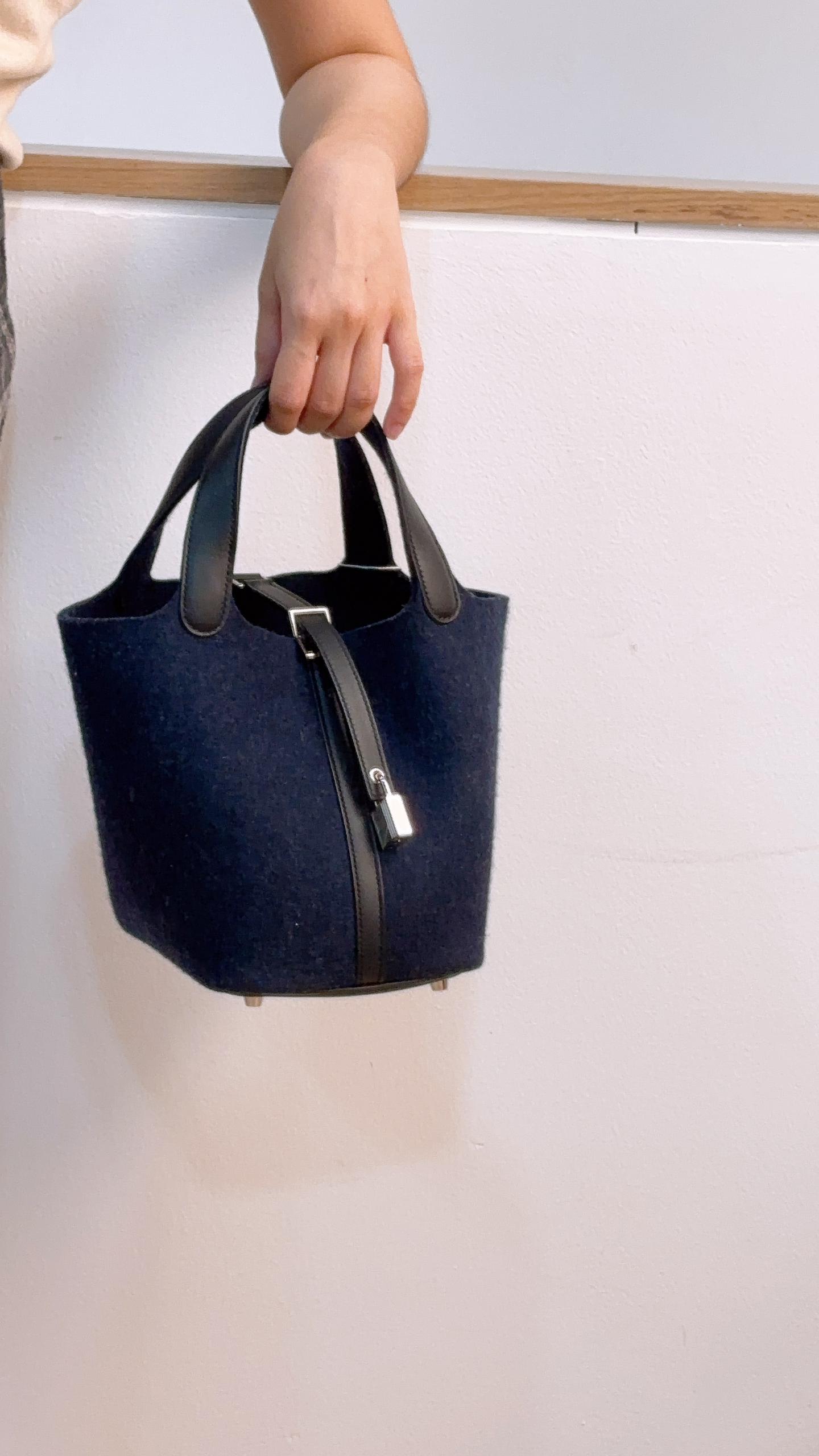 Hermes Navy Felt Picotin 18 (PHW)