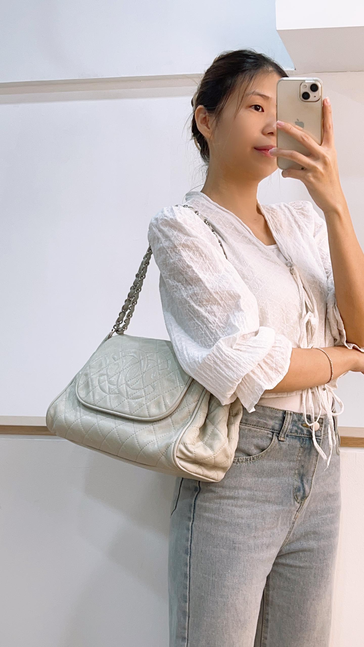 Chanel Light Grey Caviar Accordion Flap
