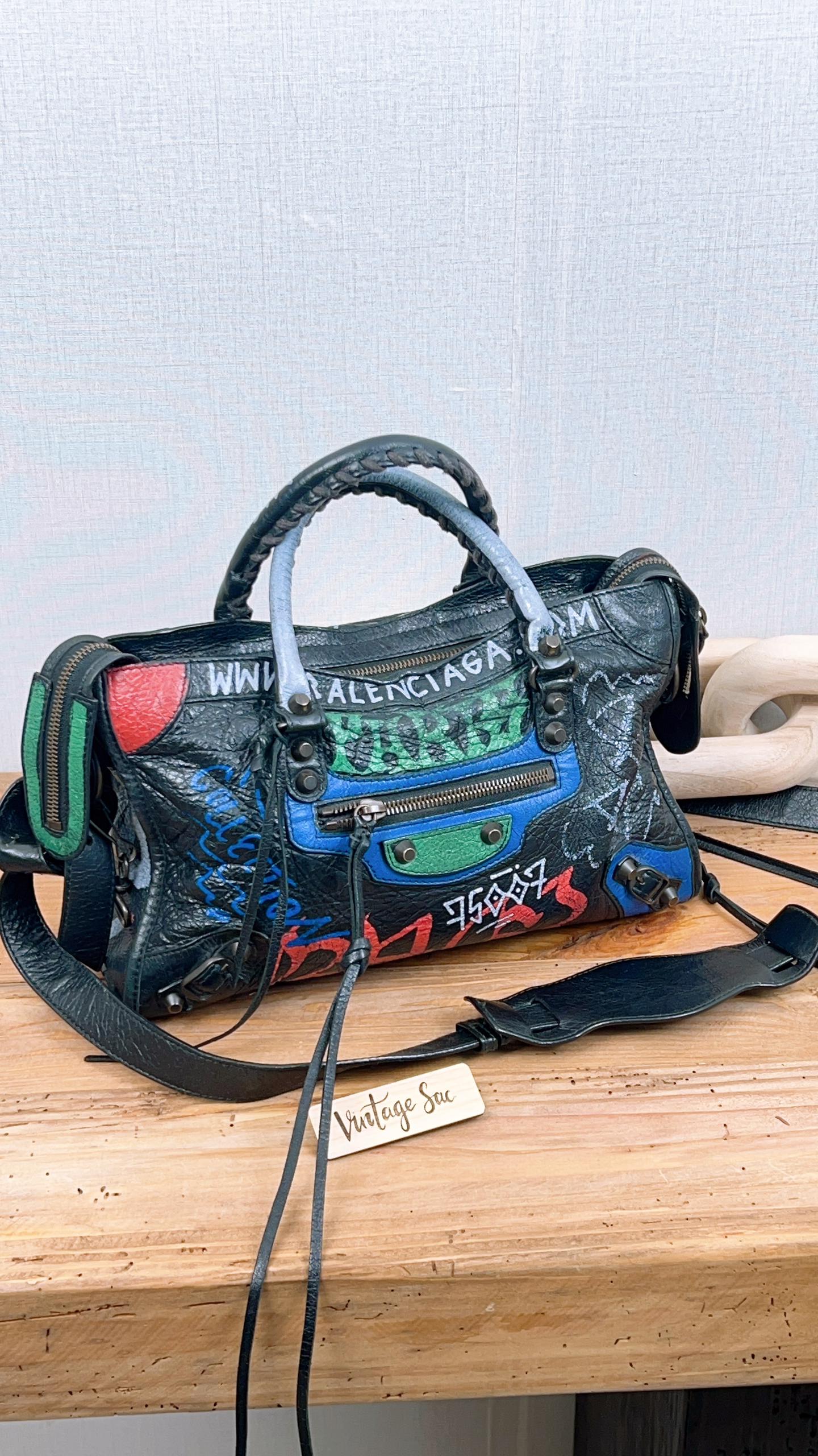 Balenciaga Black Graffiti Small City Bag – VintageSac
