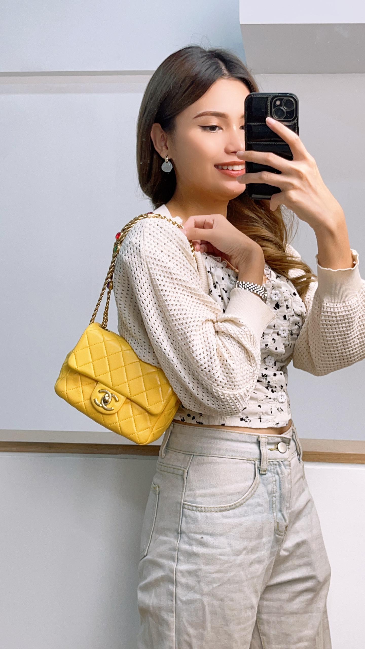 Chanel Yellow Lambskin Seasonal Mini Rectangular Flap (GHW)