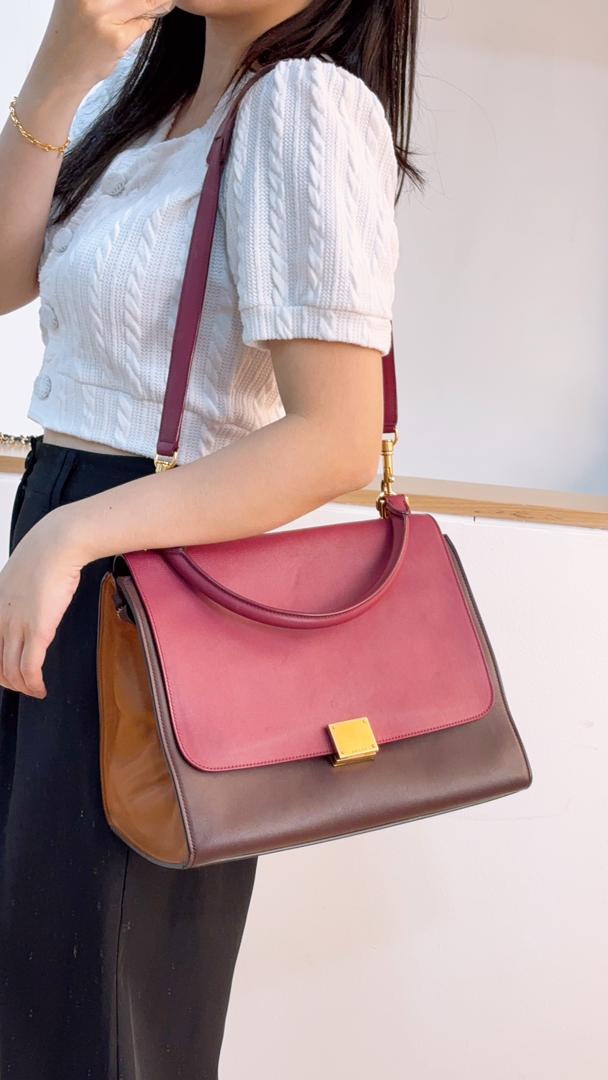 Celine Tricolour Calfskin Medium Trapeze Bag (GHW)