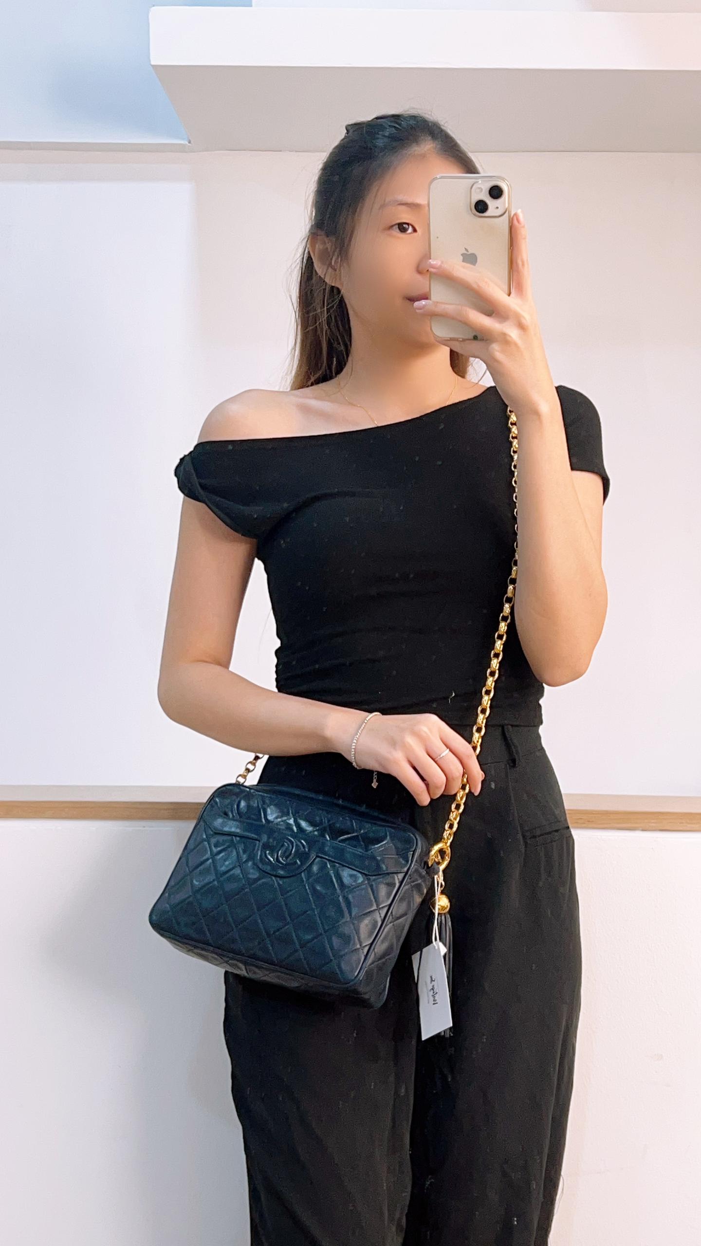 Chanel Navy Lambskin Vintage Small Camera Bag (GHW)
