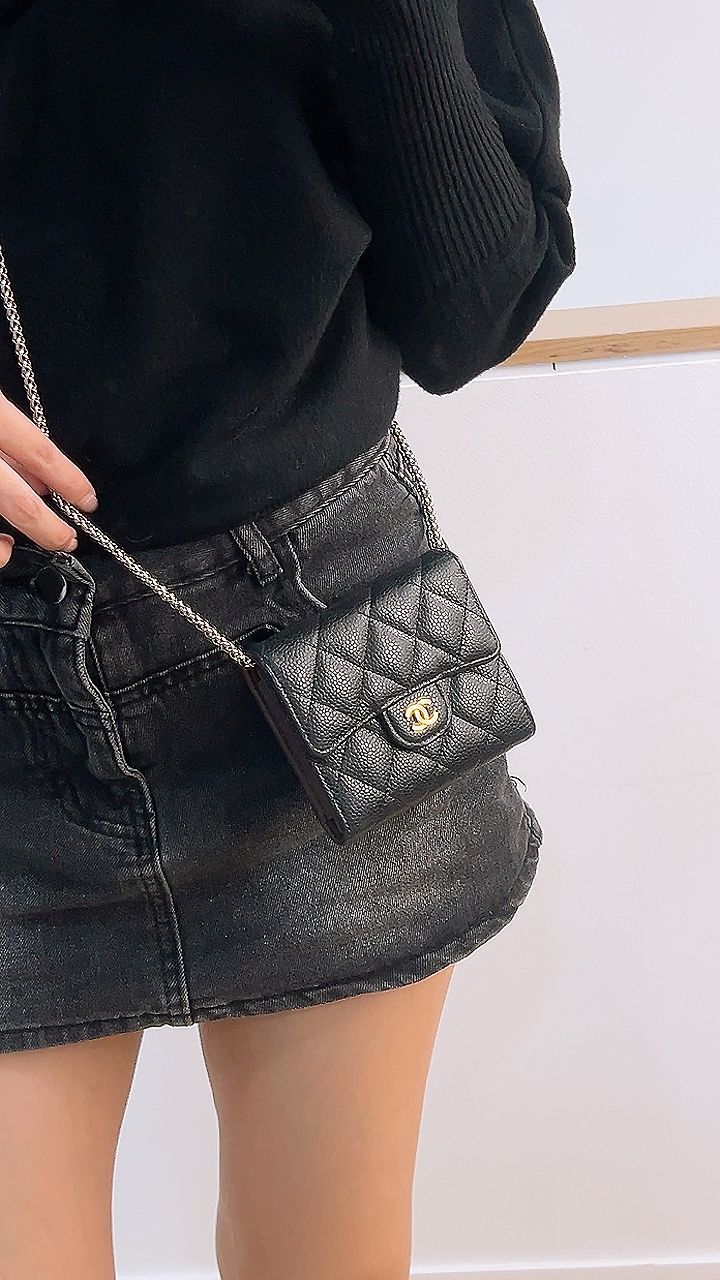 Chanel Black Caviar Compact Wallet (GHW)