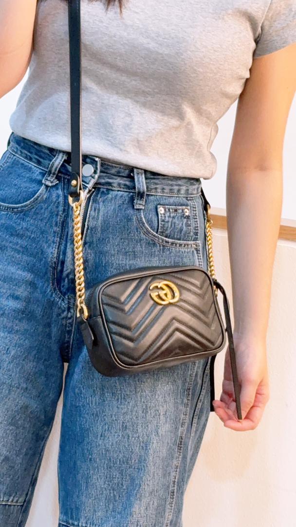 Gucci Black Mini Marmont Camera Bag (GHW)