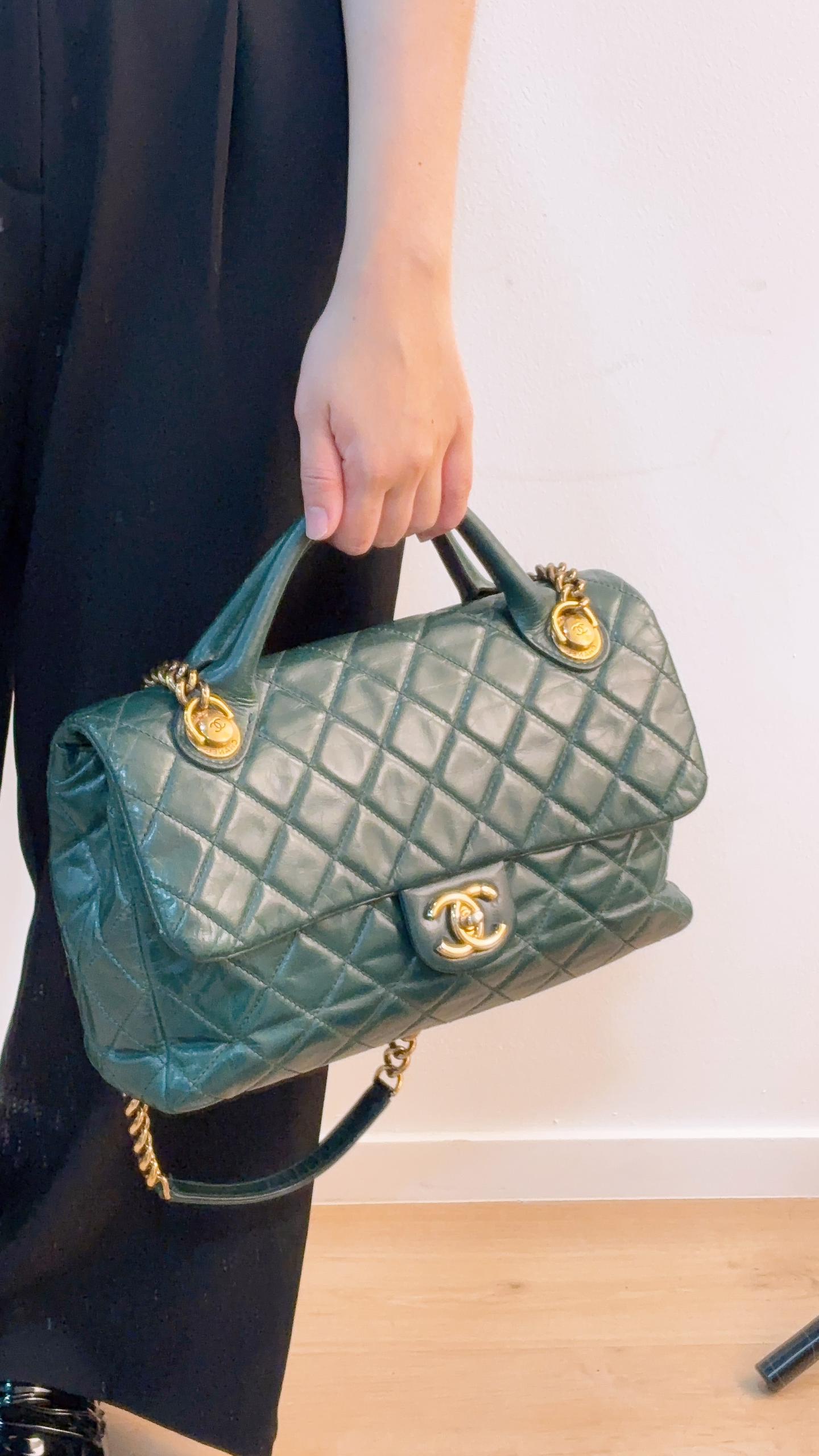 Chanel Green Distressed Glazed Calfskin Rock Castle Flap Bag (GHW)