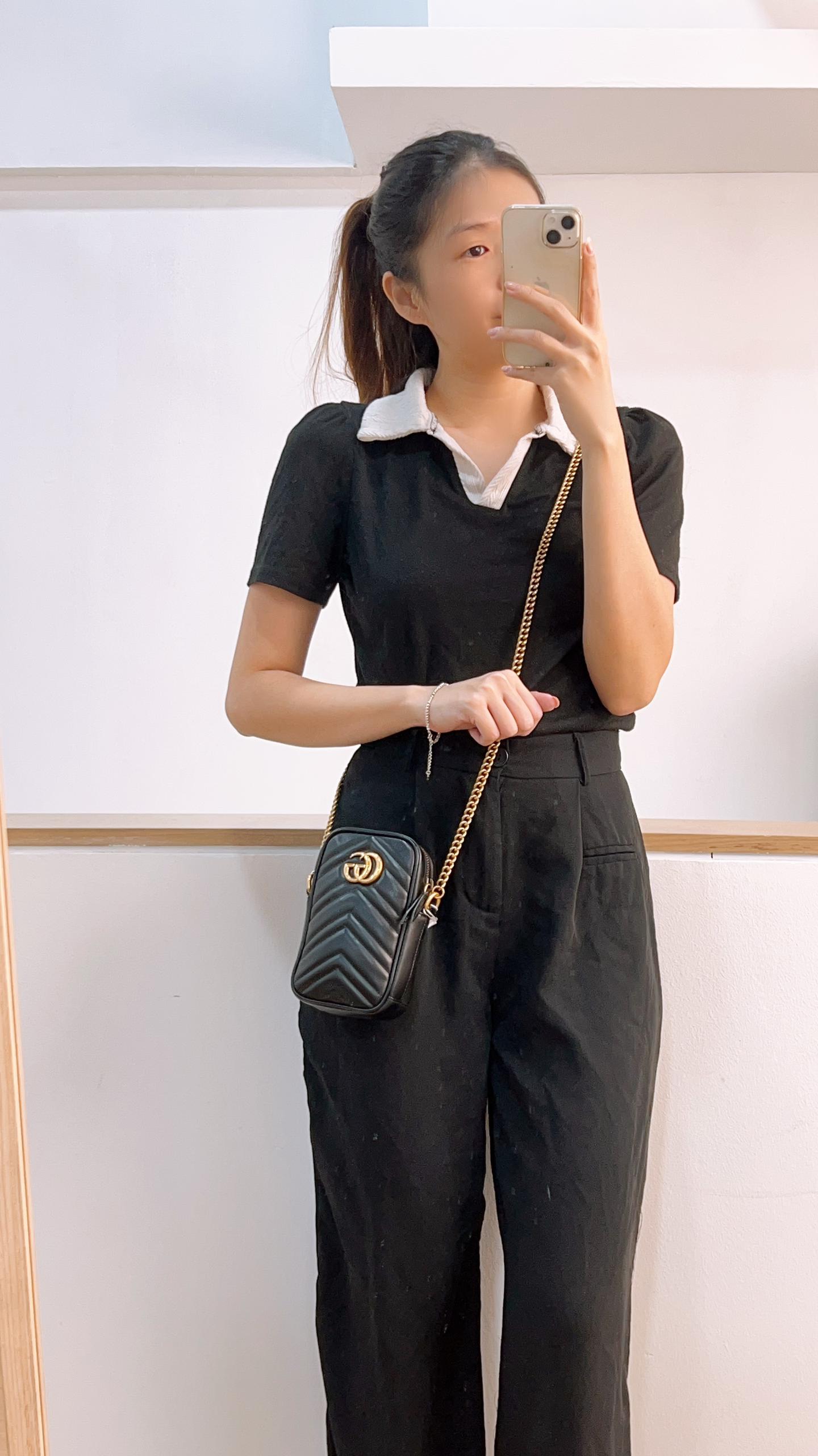 Gucci Black Calfskin Vertical Marmont Mini Crossbody Bag (GHW)