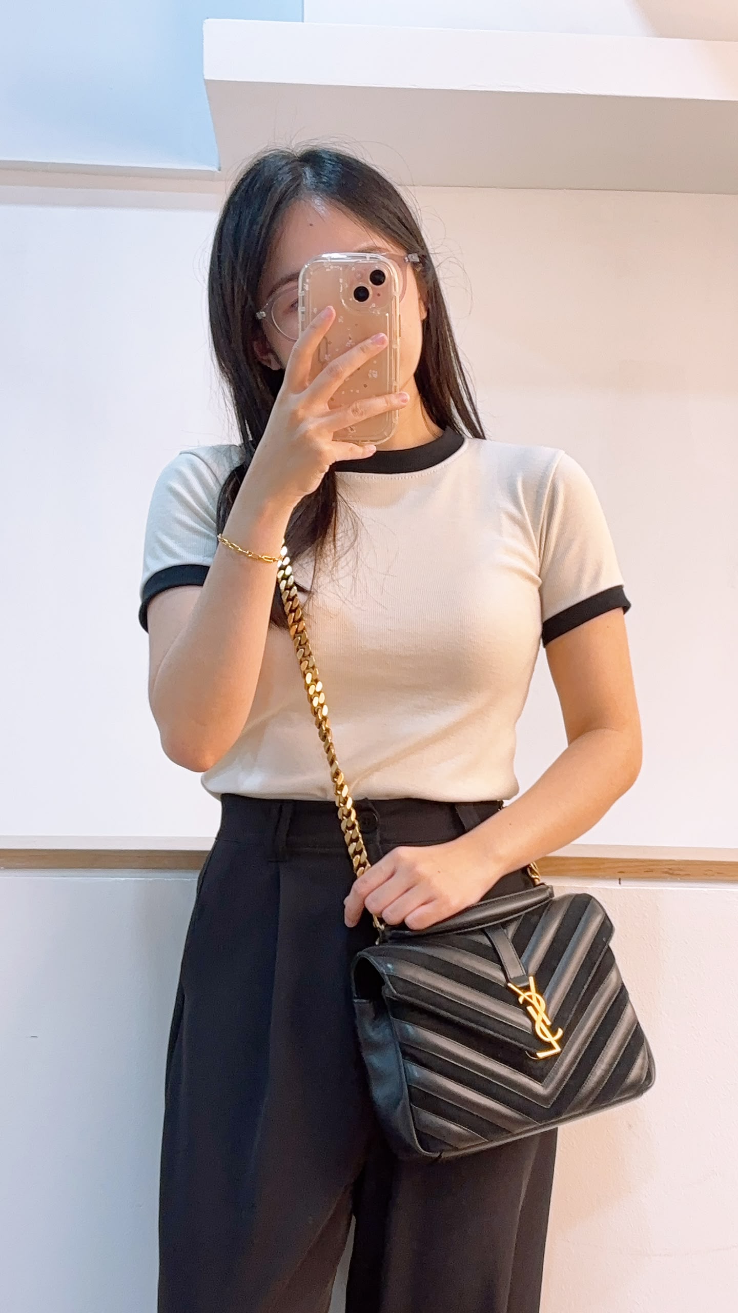YSL Black Calfskin x Suede Medium College Bag (GHW)