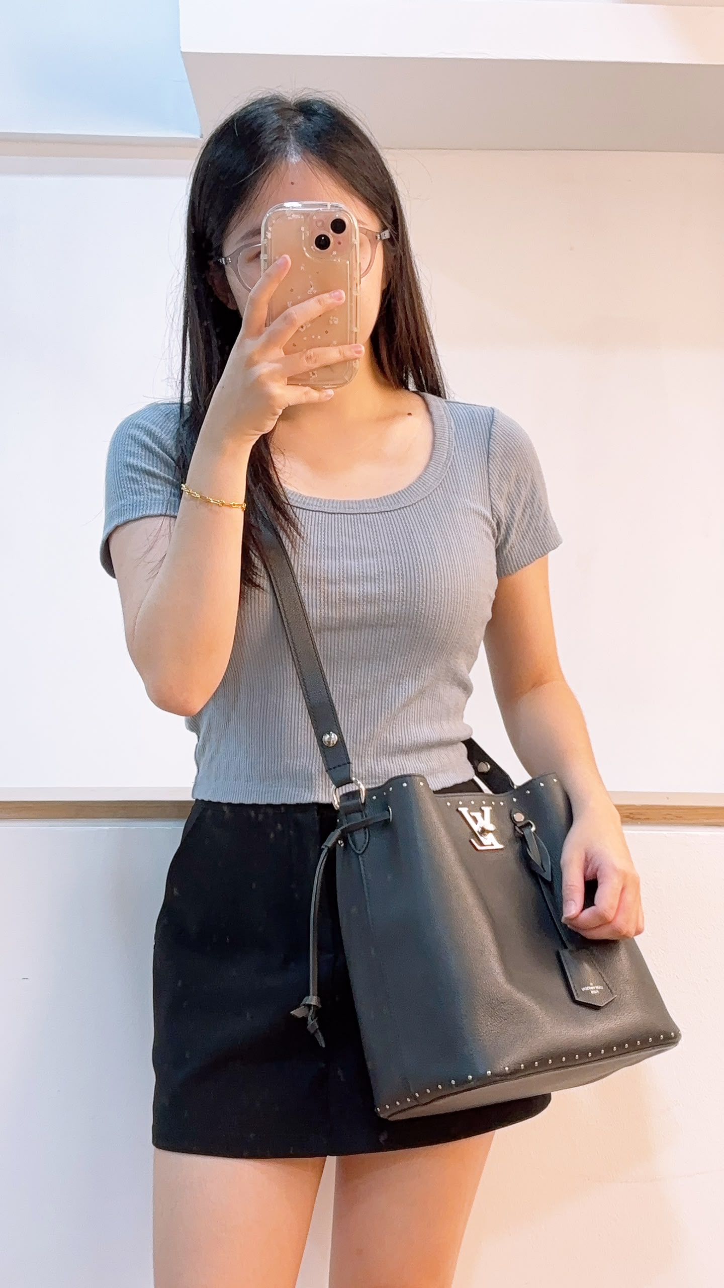 Black Calfskin Lockme Bucket Bag (SHW)