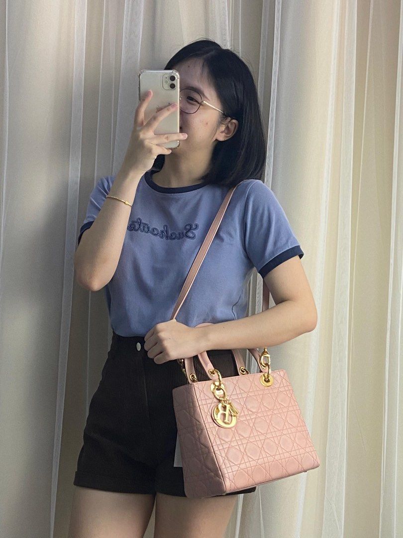 Dior Pink Lambskin Vintage Medium Lady D GHW