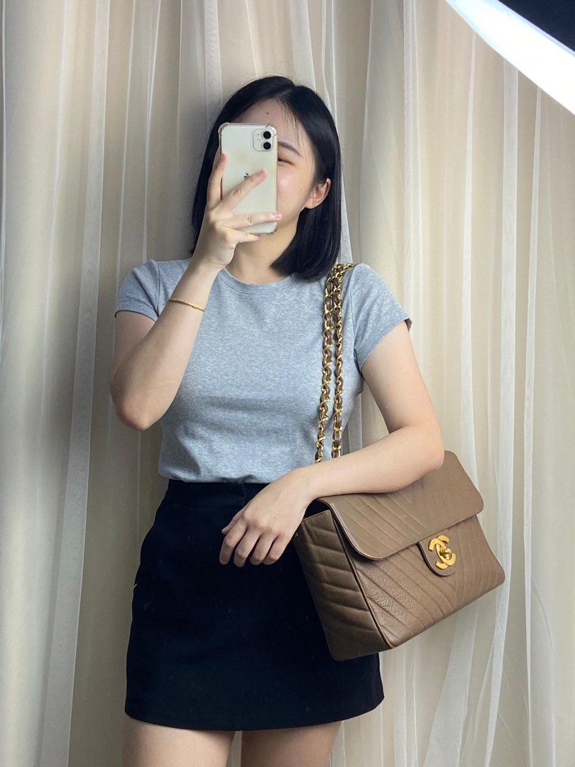 Chanel Caramel Chevron Big CC Turnlock Flap(GHW)