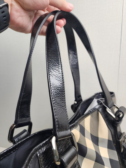 Burberry Black Nylon Beat Check Victoria Tote
