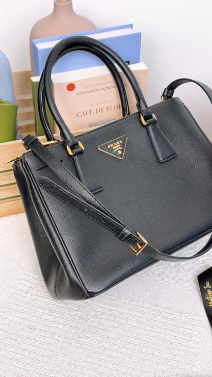 Prada Black Saffiano Small Lux Tote (GHW)