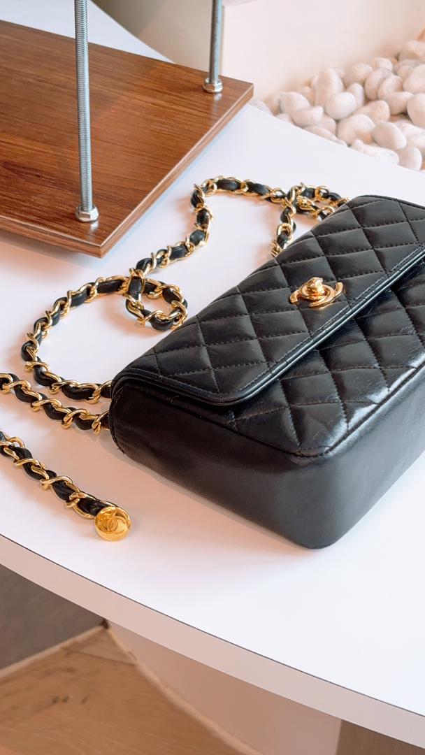 Chanel Black Lambskin Vintage Quilted Rectangular Flap Bag (GHW)