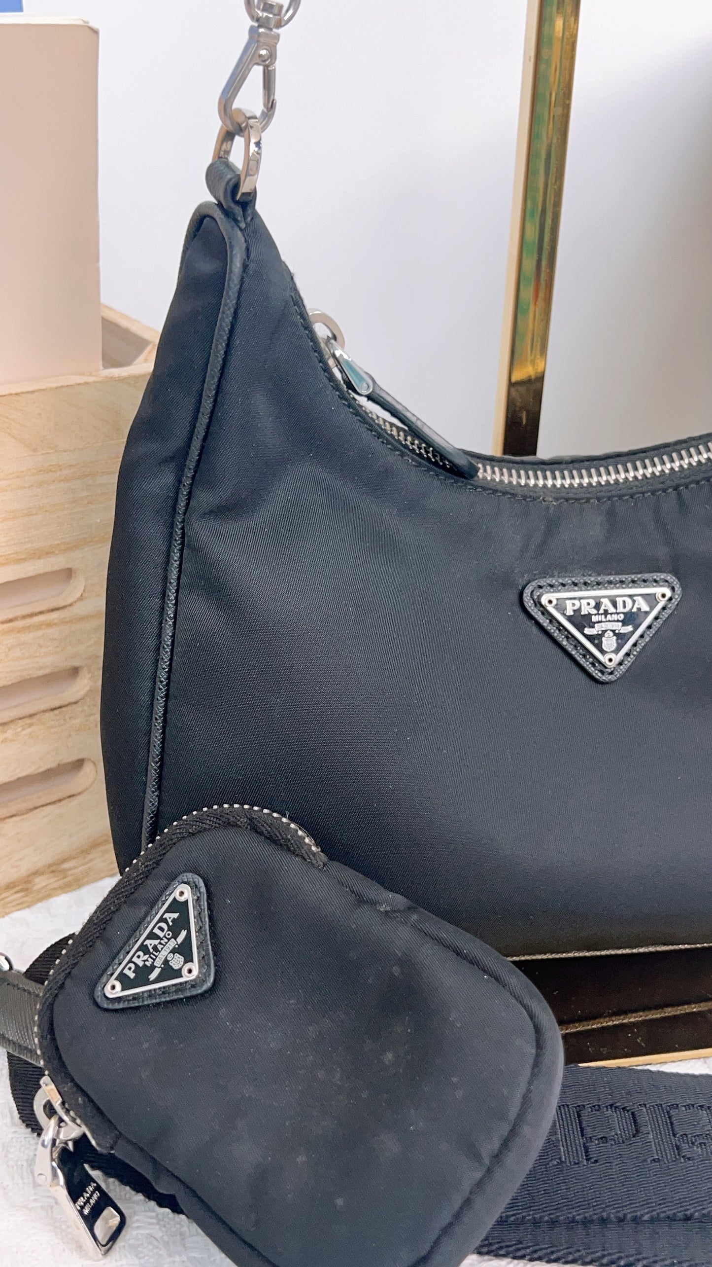 Prada Black Nylon Re-edition 2005 3 in 1 Hobo
