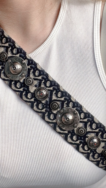 Dior Navy Embroidery Oblique Strap