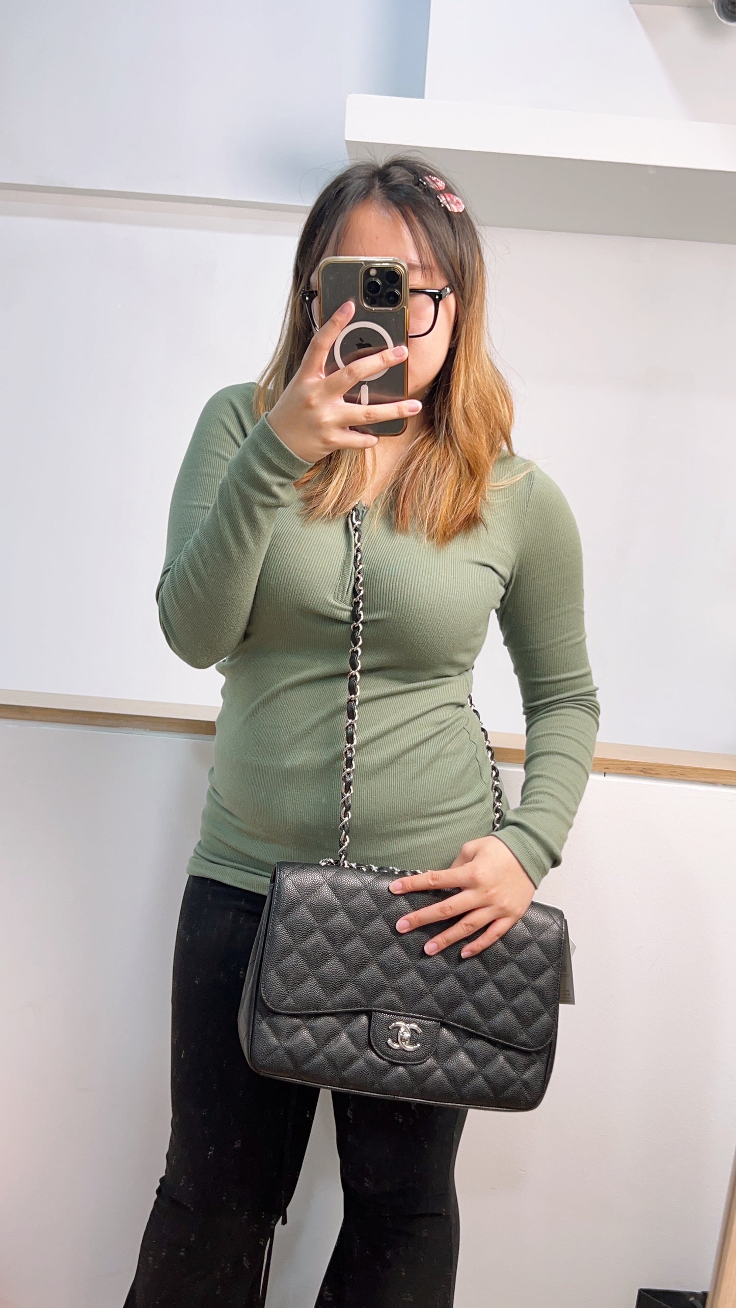 Chanel Classic Jumbo Black Quilted Caviar Leather