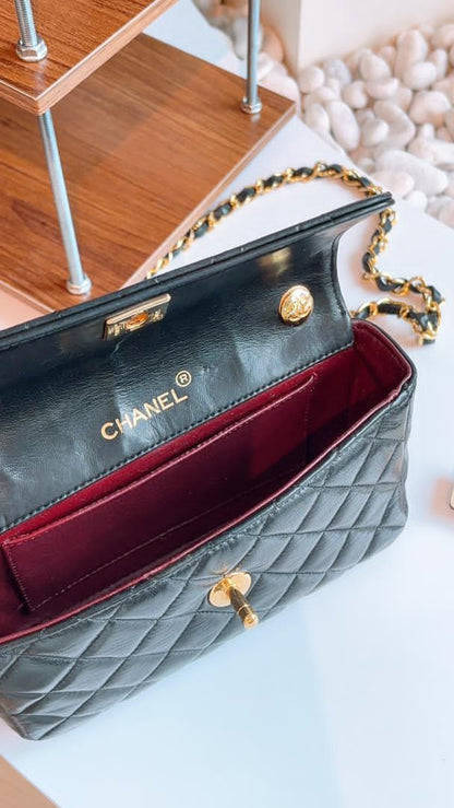 Chanel Black Lambskin Vintage Quilted Rectangular Flap Bag (GHW)