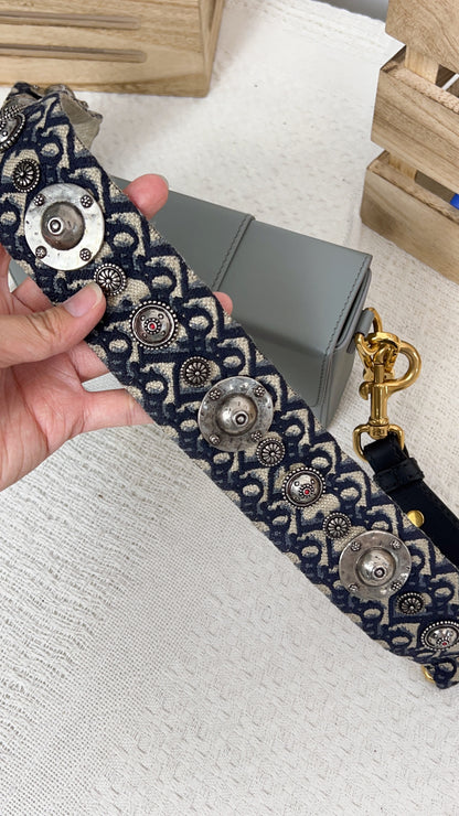 Dior Navy Embroidery Oblique Strap