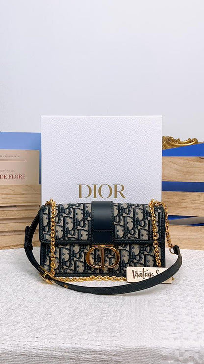 Dior Navy Oblique 30 Montaigne East West w Chain (GHW)