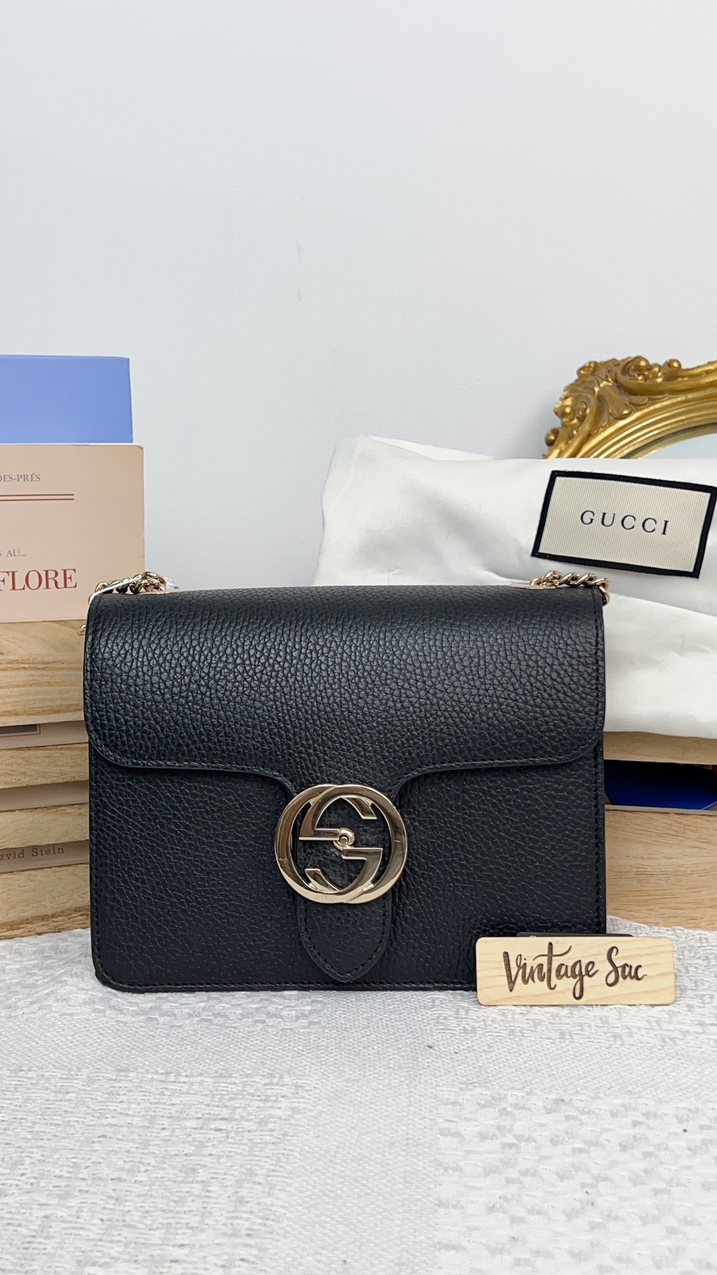 Gucci Black Interlocking Chain Bag GHW