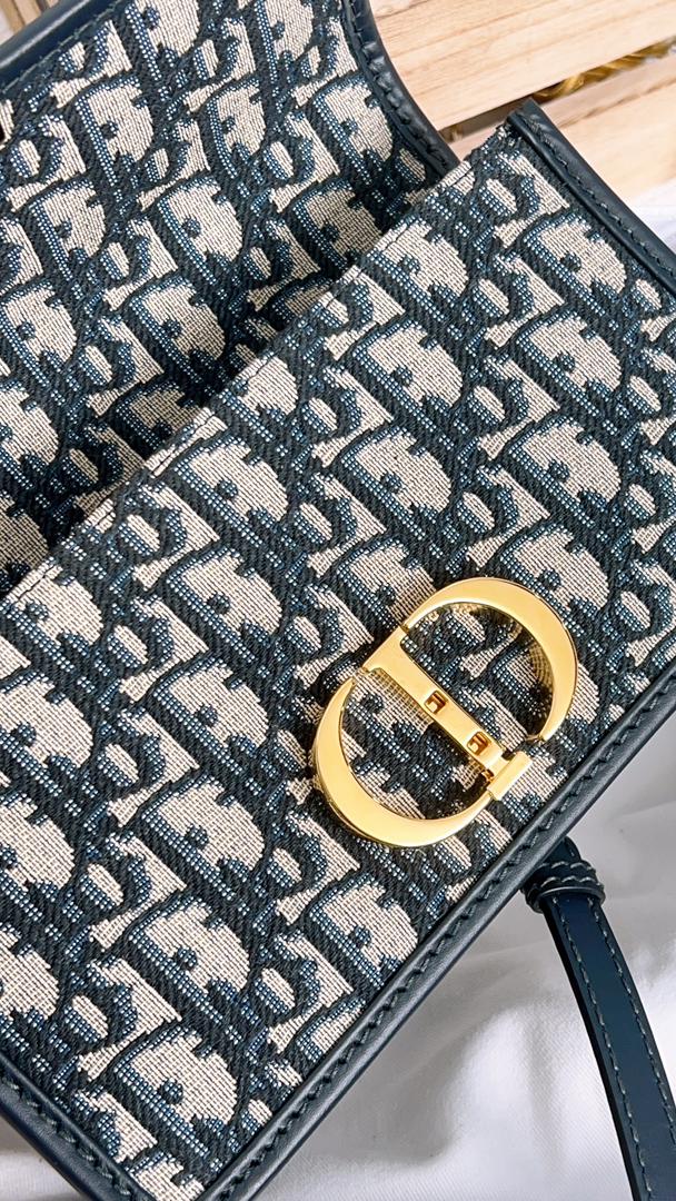 Dior Navy Oblique 30 Montaigne East West w Chain (GHW)