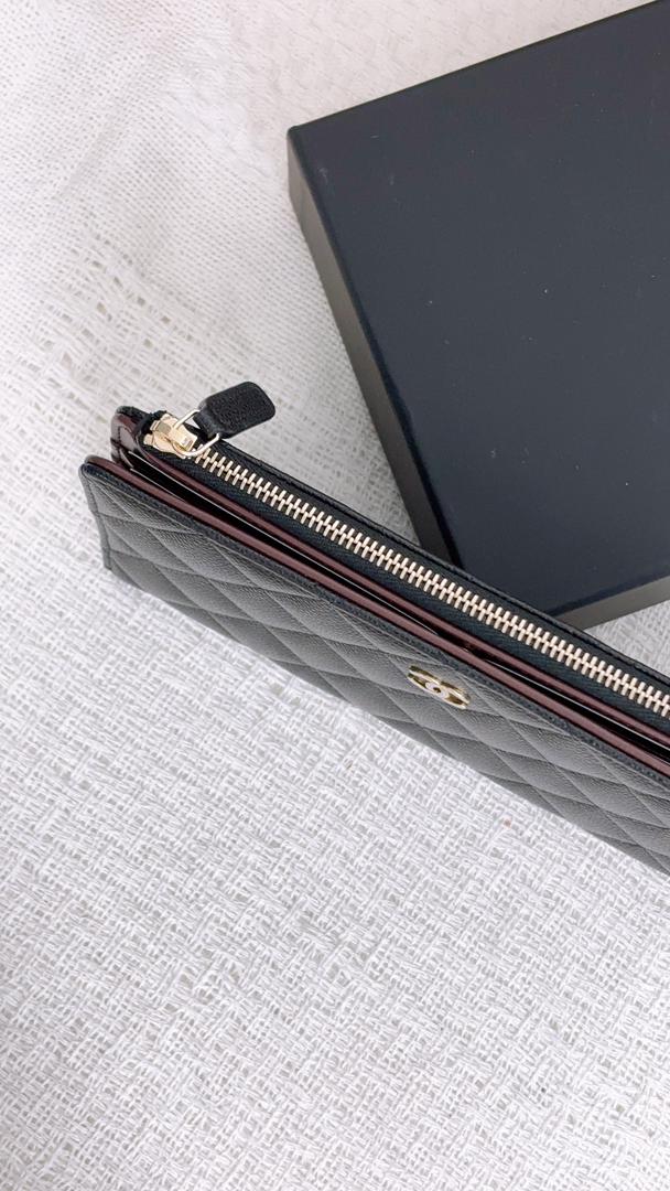 Chanel Black Caviar Bifold Long Flap Wallet  (LGHW)