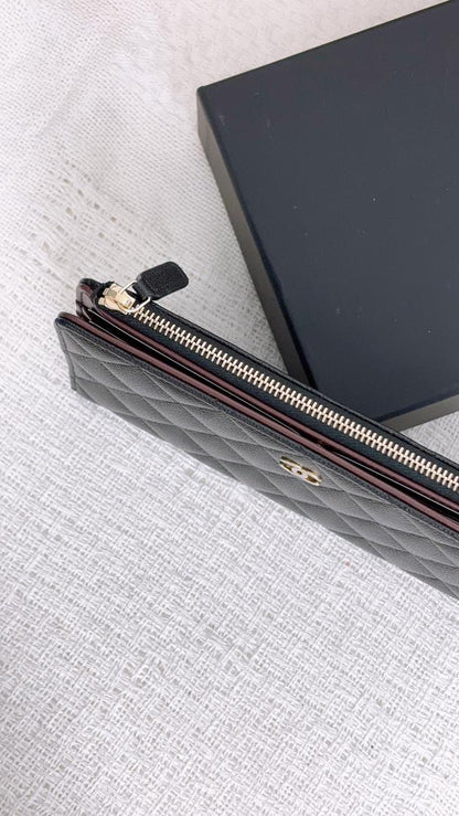 Chanel Black Caviar Bifold Long Flap Wallet  (LGHW)