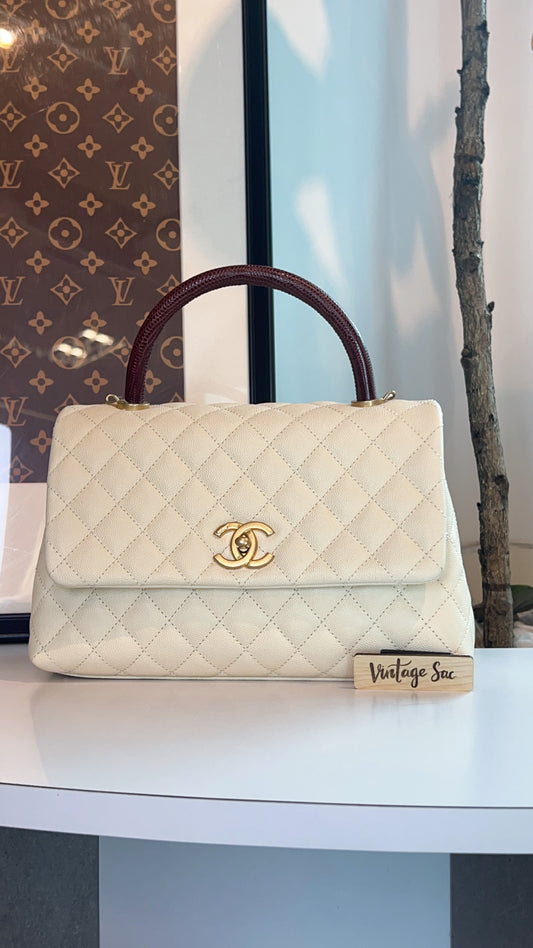 Chanel Ivory Medium Caviar Coco Handle GHW