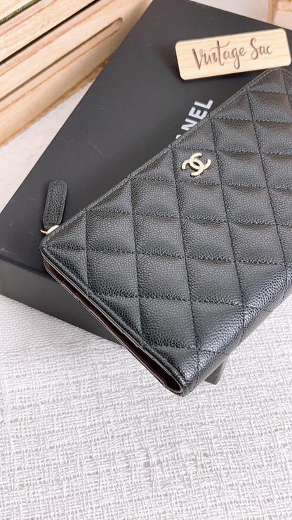 Chanel Black Caviar Bifold Long Flap Wallet  (LGHW)