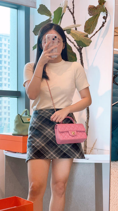 Chanel Pink Lambskin Mini Rectangular with Handle (LGHW)