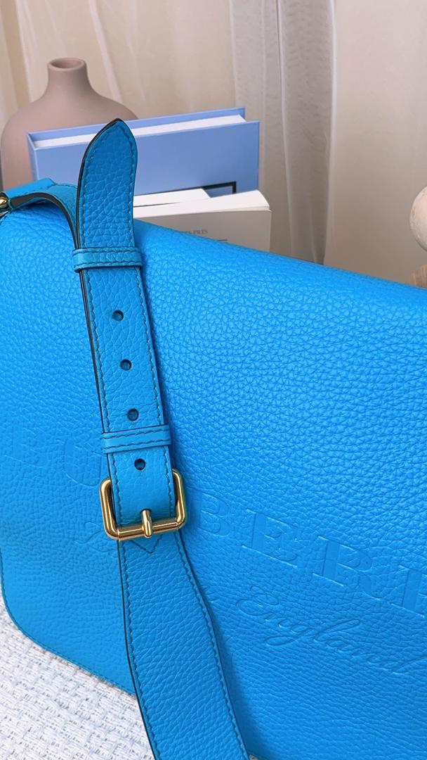 Burberry Blue Grain Calfskin Large Burleigh Messenger Bag
