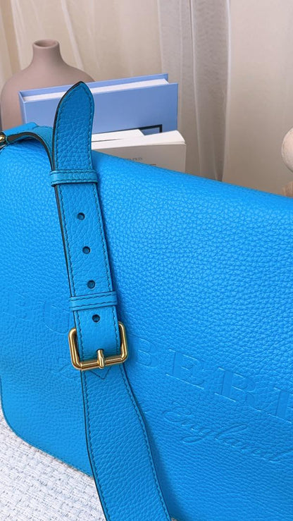 Burberry Blue Grain Calfskin Large Burleigh Messenger Bag