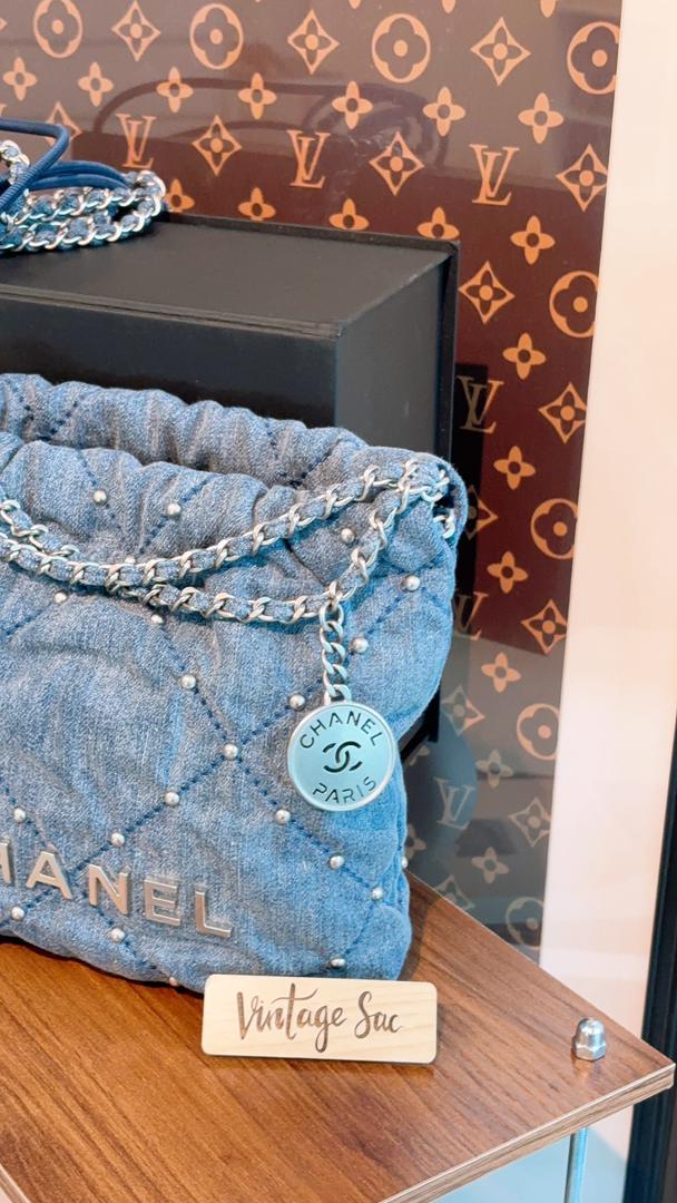 Chanel Denim Studded Mini 22 (SHW)