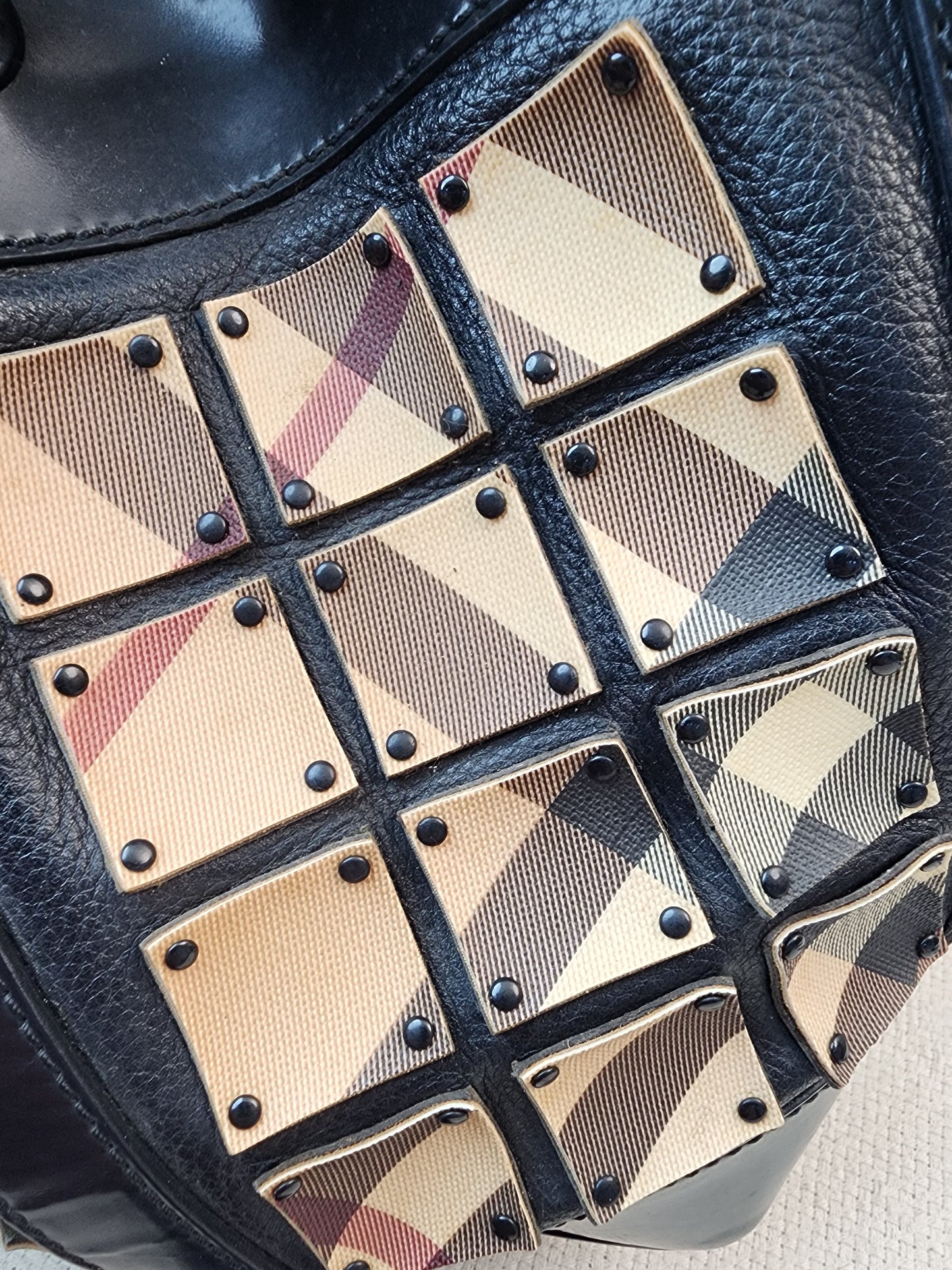 Burberry Nova Check Studded Warrior Armour Hobo Bag
