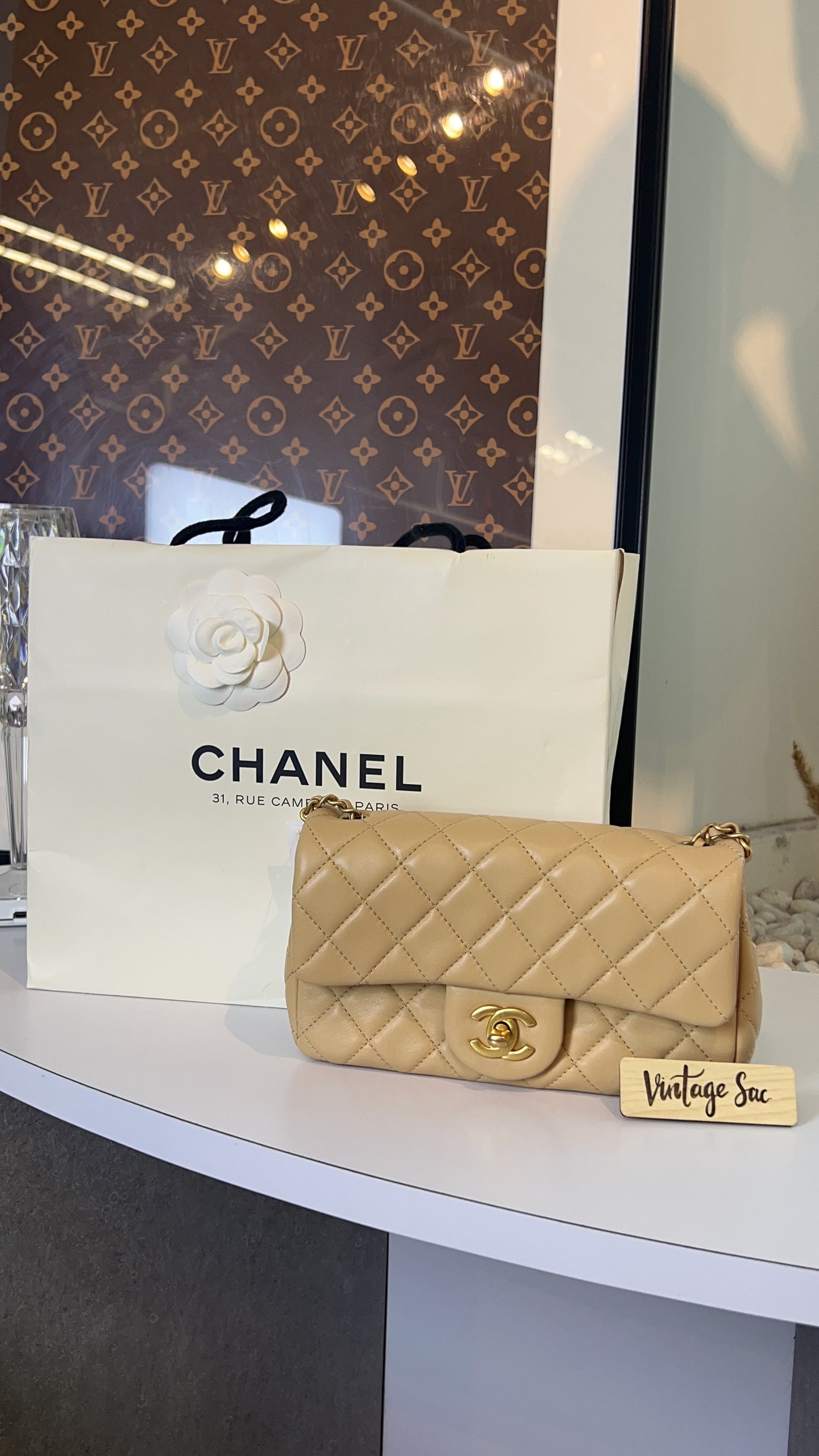 Chanel Beige Lambskin Pearl Crush Mini Rectangular