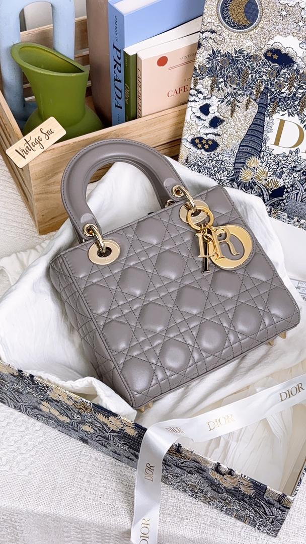 Dior Grey Lambskin Small Lady D (GHW)
