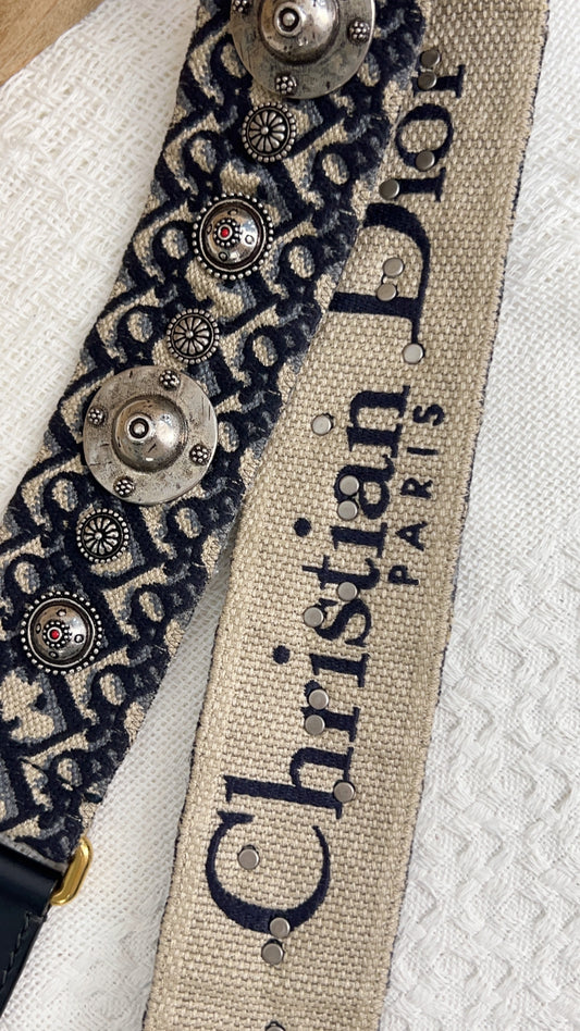 Dior Navy Embroidery Oblique Strap
