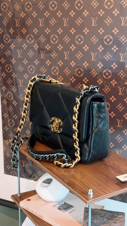 Chanel Black Lambskin Small 19 Bag (GHW)