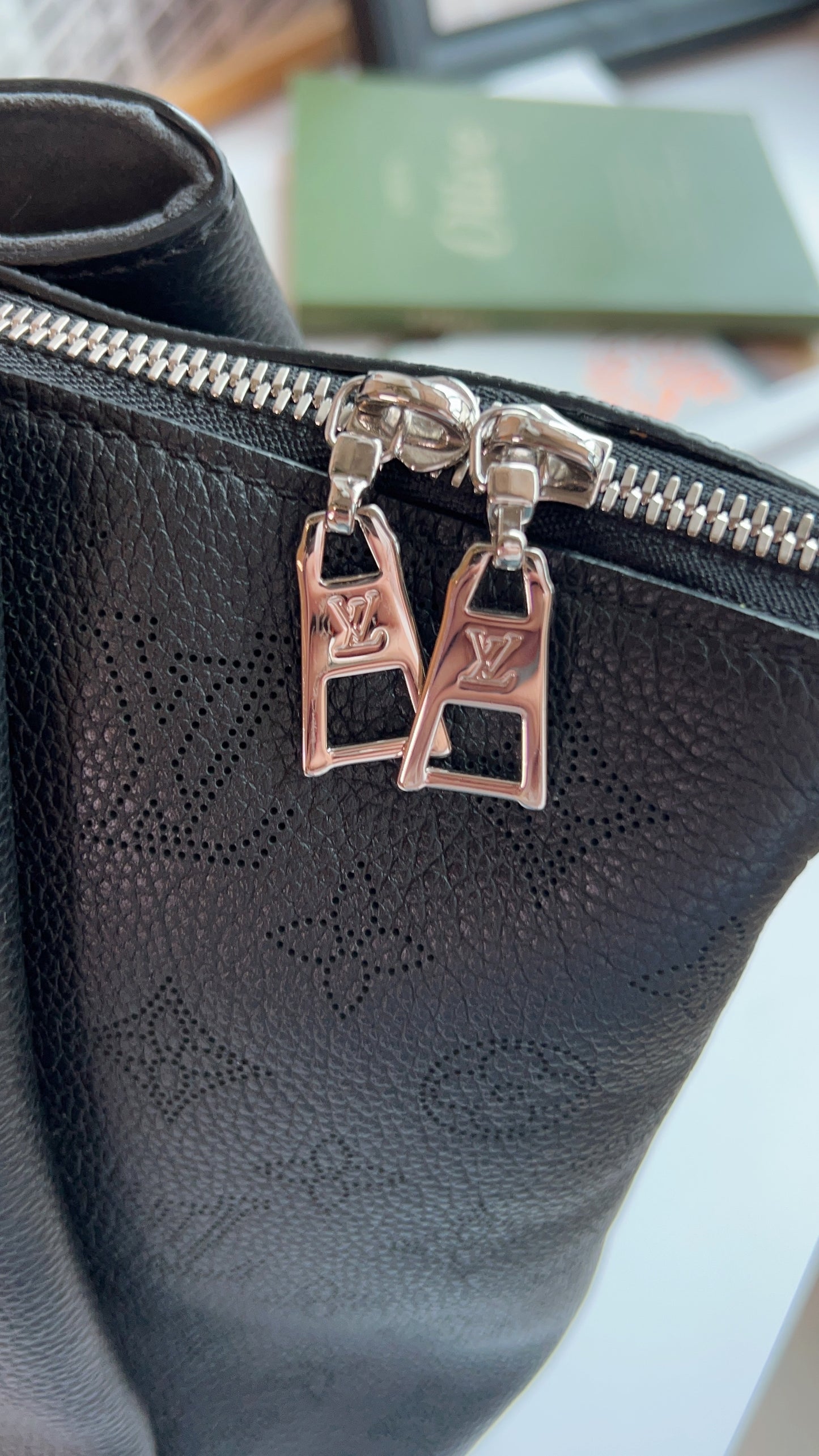 LV Black Mahina Leather Haumea Shoulder Bag