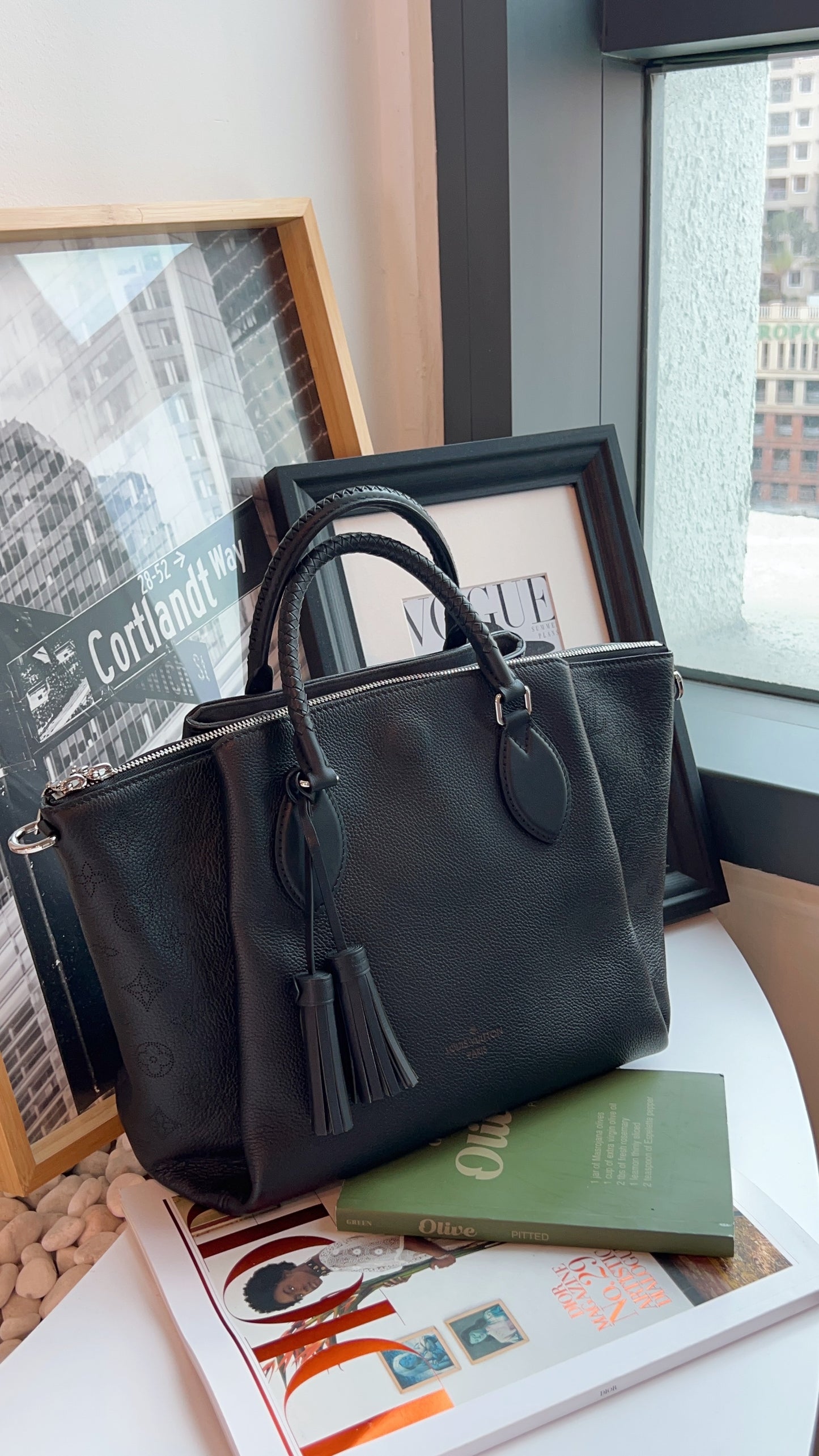 LV Black Mahina Leather Haumea Shoulder Bag