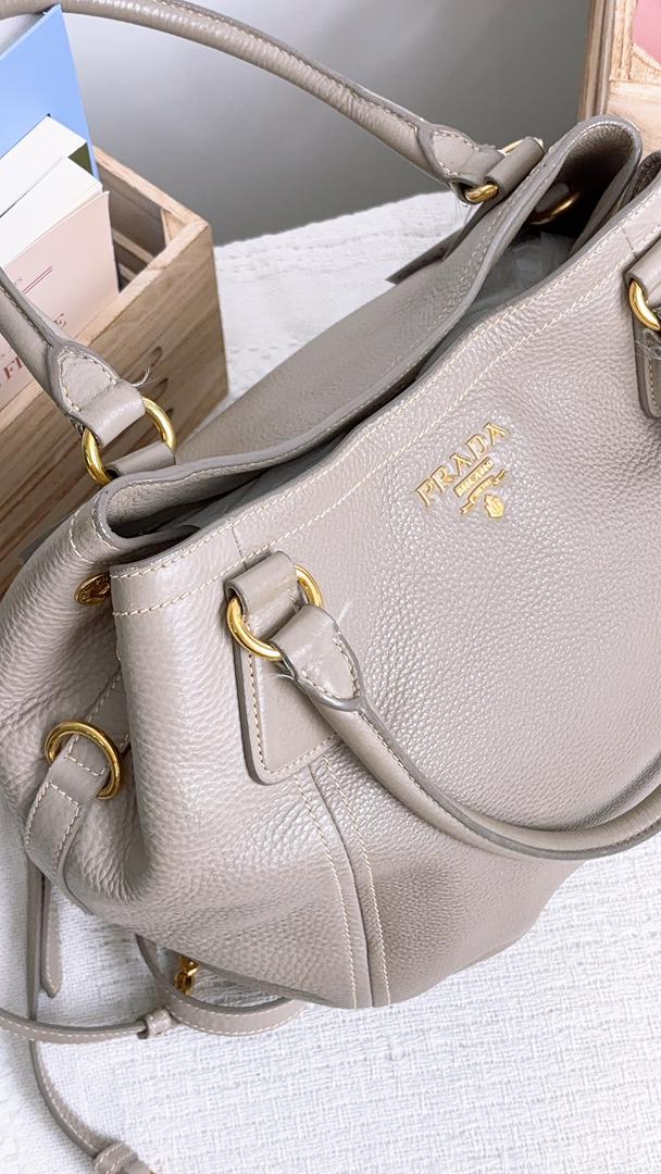 Prada Grey Leather Sacca 2 Manici Shoulder Tote Bag