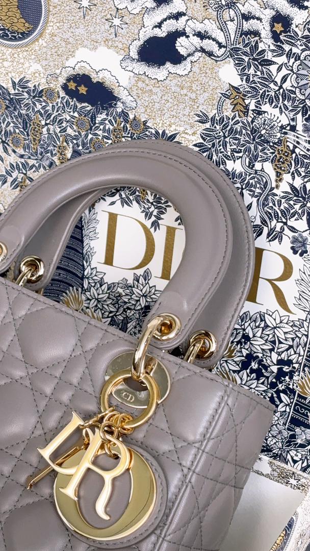 Dior Grey Lambskin Small Lady D (GHW)